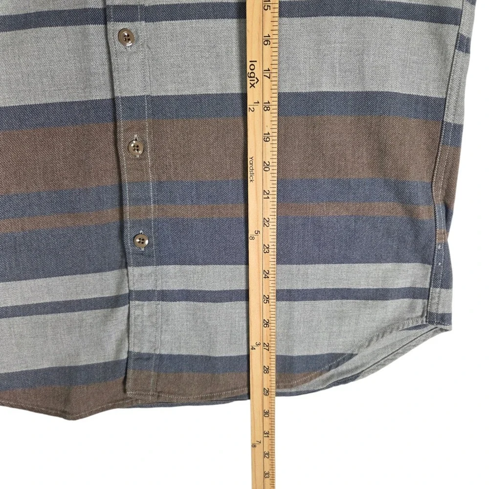 J. Crew‎ Flannel Shirt Men Large Gray Brown Striped Excellent Cotton Preppy